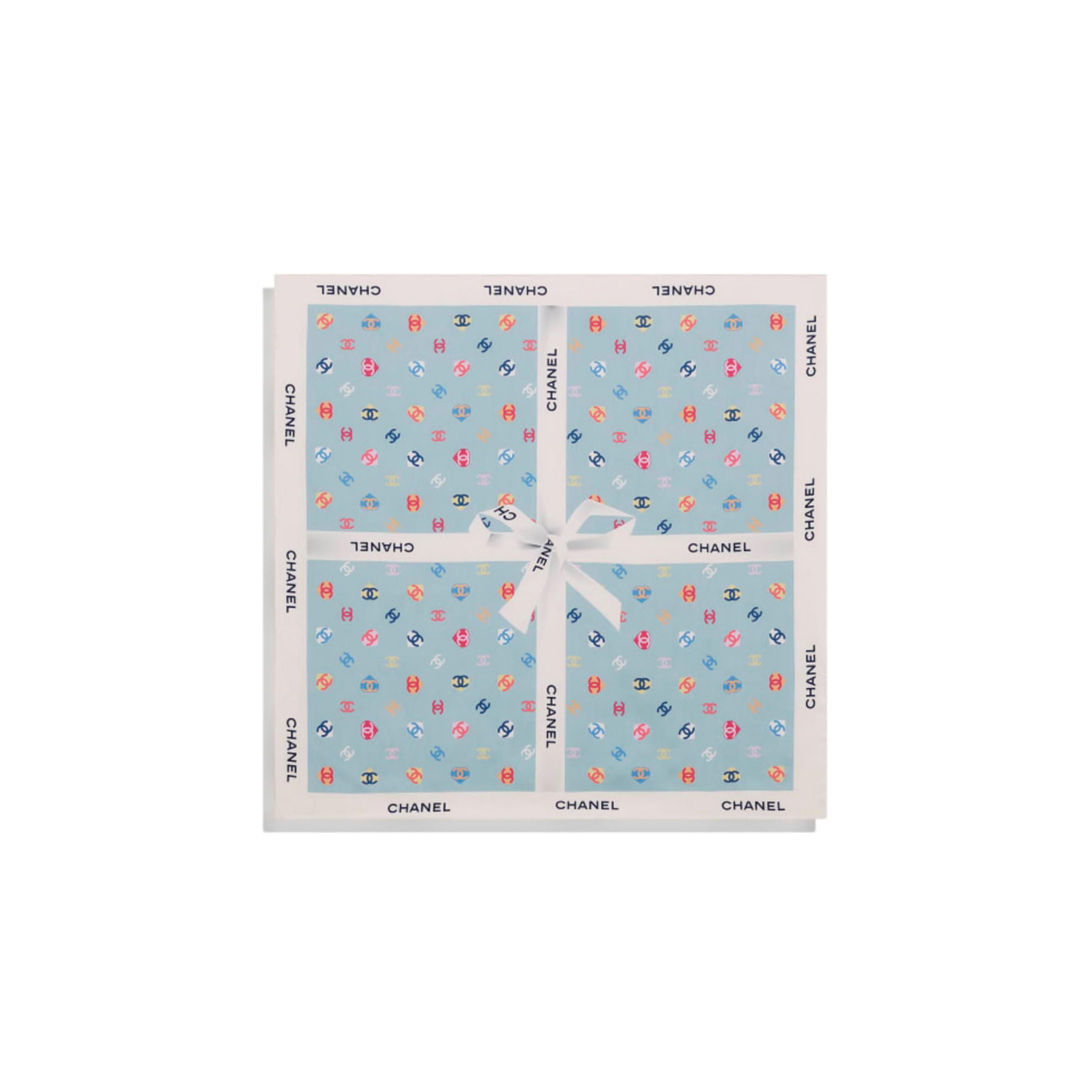 CHANEL SQUARE SCARF SILK TWILL ECRU BLUE (90*90cm) 
